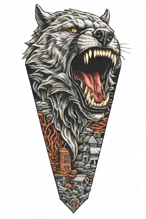 wolf mouth open cemetery scary tattoo design idea