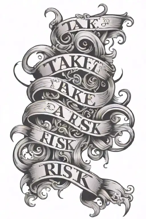take a risk word over lapping letters tattoo design idea
