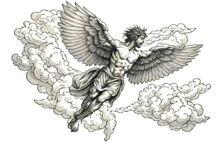 icarus falling from the sun with clouds  tattoo design idea