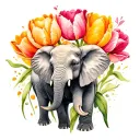 elephant and tulip flower tattoo design idea
