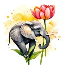 elephant and tulip flower tattoo design idea