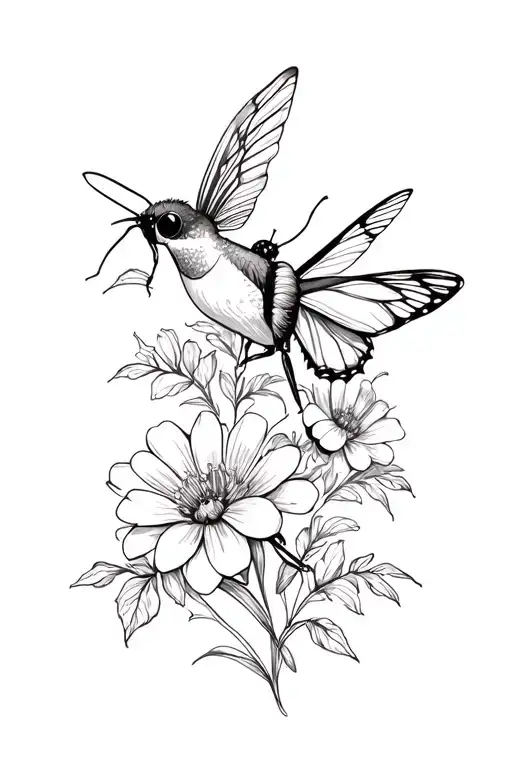 butterfly flowers bumble bee humming bird tattoo design idea