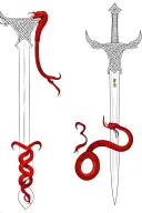 Chinese red snake wrapped around a celtic claymore sword tattoo design idea