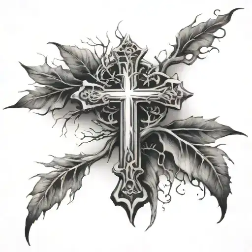 cross with roots growing down with psalms 18:32 above tattoo design idea