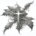 cross with roots growing down with psalms 18:32 above tattoo design idea