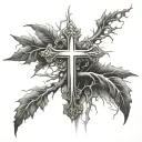 cross with roots growing down with psalms 18:32 above tattoo design idea
