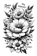 Tattoo representing the birth months June July may September December birth flowers stencil  tattoo design idea