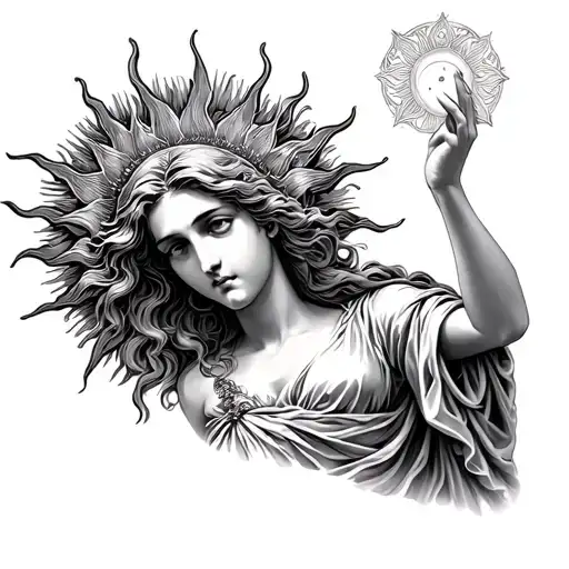 Aphrodite holding up the sun tattoo design idea