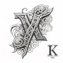 overlapping letters k y a n tattoo design idea