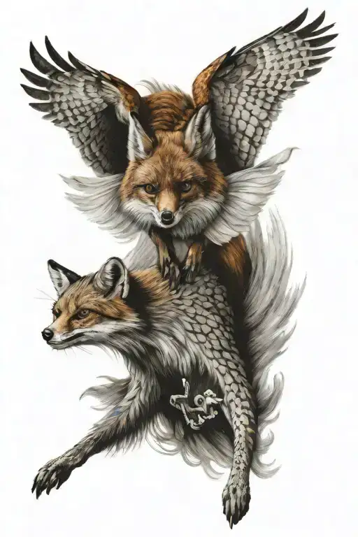fox chasing owl flying tattoo design idea