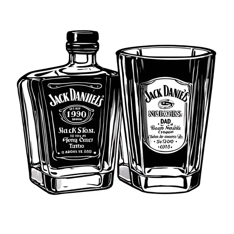 whiskey glass jack Daniel's bottle dad memorial tattoo tattoo design idea