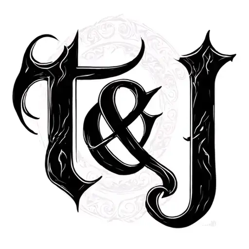 Hidden t and j written in calligraphy tattoo design idea