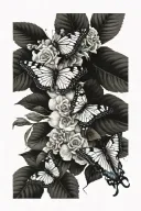 Flor de Maga flowers and 3butterflies no color Make the movement fluid more skin breaks around flowers and leaves tattoo design idea