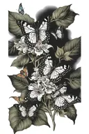 Flor de Maga flowers and 3butterflies no color Make the movement fluid more skin breaks around flowers and leaves tattoo design idea