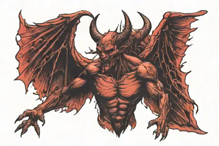 devil with spread wings tattoo design idea