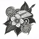 feather arrow swirls flower tattoo design idea