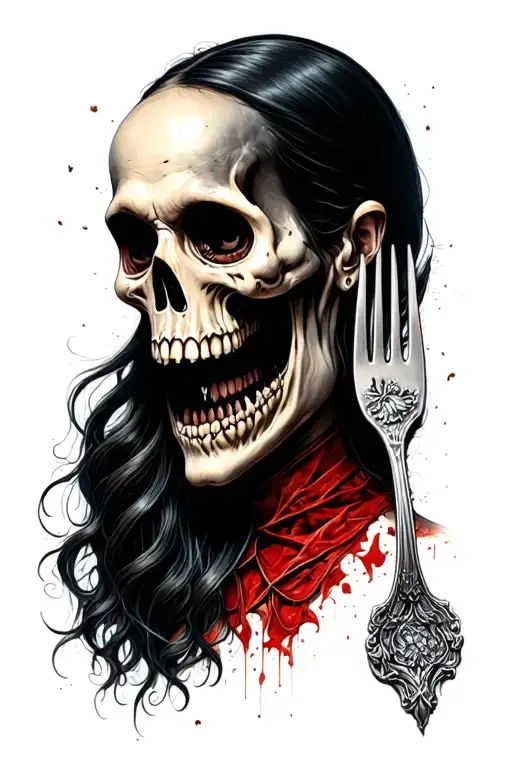 spooky fork tattoo design idea