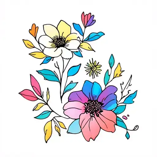 bisexual colored flowers tattoo design idea