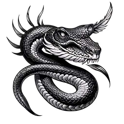Mexican feathered snake 3D Realisat tattoo design idea