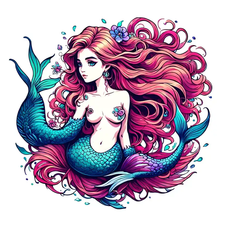 mermaid cartoon tattoo design idea
