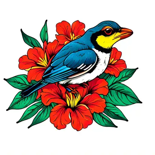 forearm tattoo of Puerto Rican nature with la flor maga as the foundation, a coqui and national bird of Puerto Rico  tattoo design idea