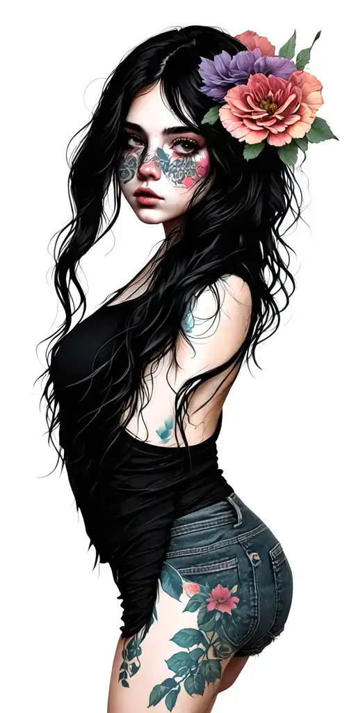 Emo girl silhouette tattoo design idea
