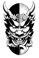 oni mask split in half tattoo design idea