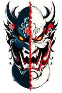 oni mask split in half tattoo design idea