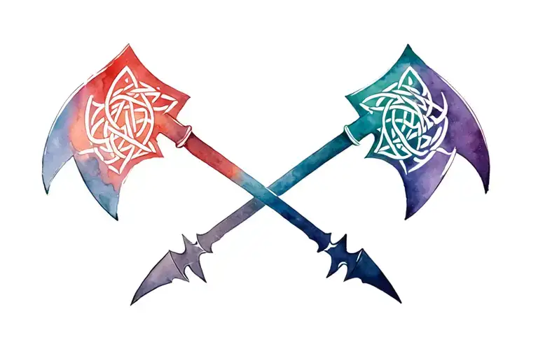 realistic Celtic sheild with crossed axes crossing over eachother tattoo design idea