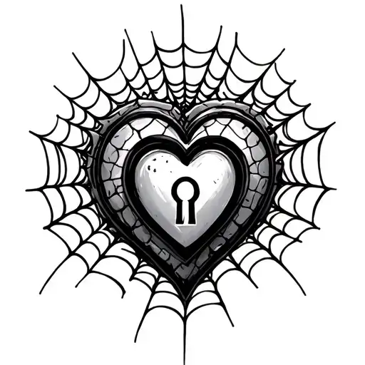 spider web and heart shaped lock tattoo design idea