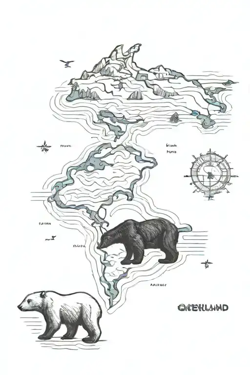 Handdrawn tattoo of Greenland map with two polar bears figthing inside the map tattoo design idea