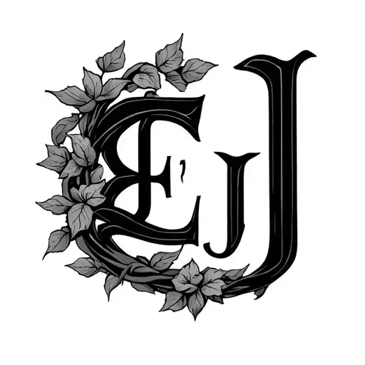 the name"EJ" wrapped in vines wrapping tattoo design idea