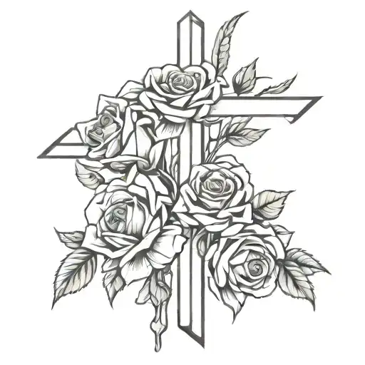 cross and roses intertwined tattoo design idea
