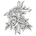 cross and roses intertwined tattoo design idea
