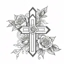 cross and roses intertwined tattoo design idea