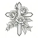 cross and roses intertwined tattoo design idea