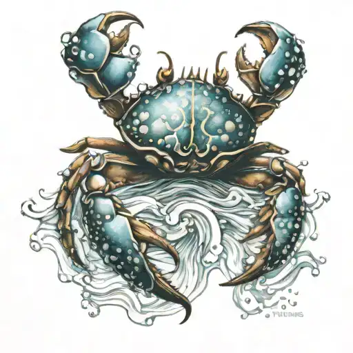 crab and water waves tattoo design idea