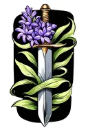 purple hyacinth flower wrapping around a dagger tattoo design idea