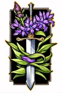 purple hyacinth flower wrapping around a dagger tattoo design idea