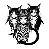 punk rock girl with gang of cats tattoo design idea