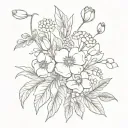 Flower bouquet (buttercups, daises, roses, tulips, hawthorne, and lilly of the valley) with "Only Fear God tattoo design idea