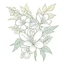 Flower bouquet (buttercups, daises, roses, tulips, hawthorne, and lilly of the valley) with "Only Fear God tattoo design idea
