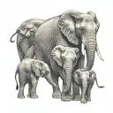 mum elephant with three babies tattoo design idea