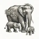 mum elephant with three babies tattoo design idea