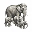 mum elephant with three babies tattoo design idea