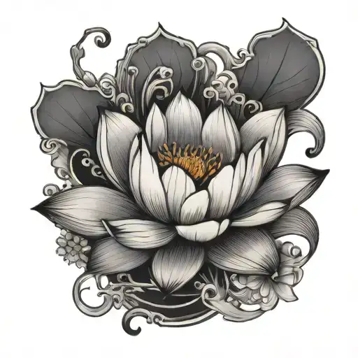 a lotus with koi fish swimming tattoo design idea
