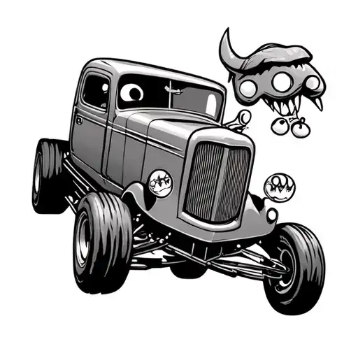 cartoon hot rod transport truck monster tattoo design idea