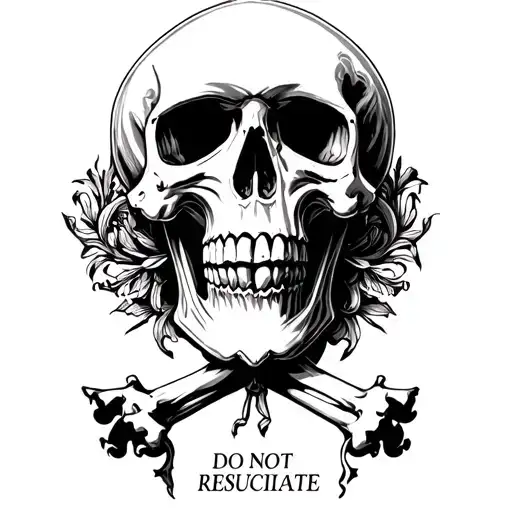 "DO NOT RESUSCITATE" Ornamental skull tattoo with dark symbolism and detailed bone art in morbid style tattoo design idea