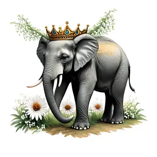 elephant with crown of lily of the valley and asters  tattoo design idea