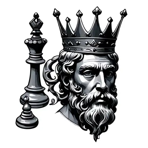 king chess piece with crown hanging and Aquarius sign tattoo design idea